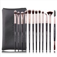 HKM-092563 12-Piece Makeup Brush Set with Wooden Handles for Concealer and Eyeshadow Application