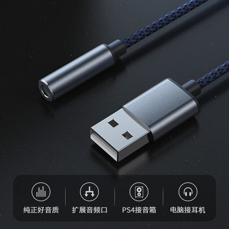 KTX-702483 USB to 3.5mm Audio Jack Adapter for Headsets and PCs, Compatible with Linux and PS4