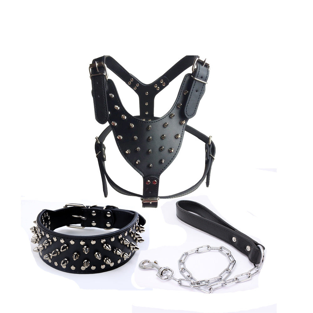 HKM-831379 Three-Piece Dog Safety Harness Set with Collar, Chest Strap, and Leash