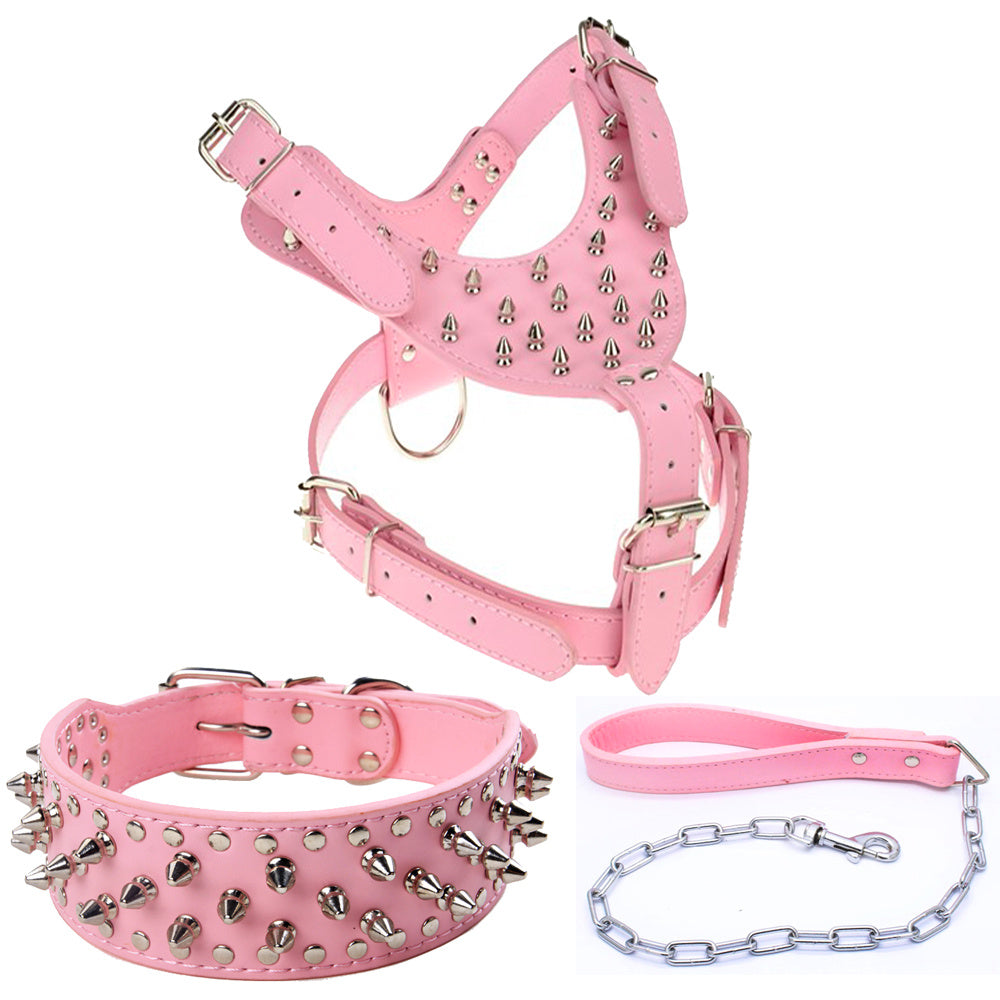 HKM-831379 Three-Piece Dog Safety Harness Set with Collar, Chest Strap, and Leash