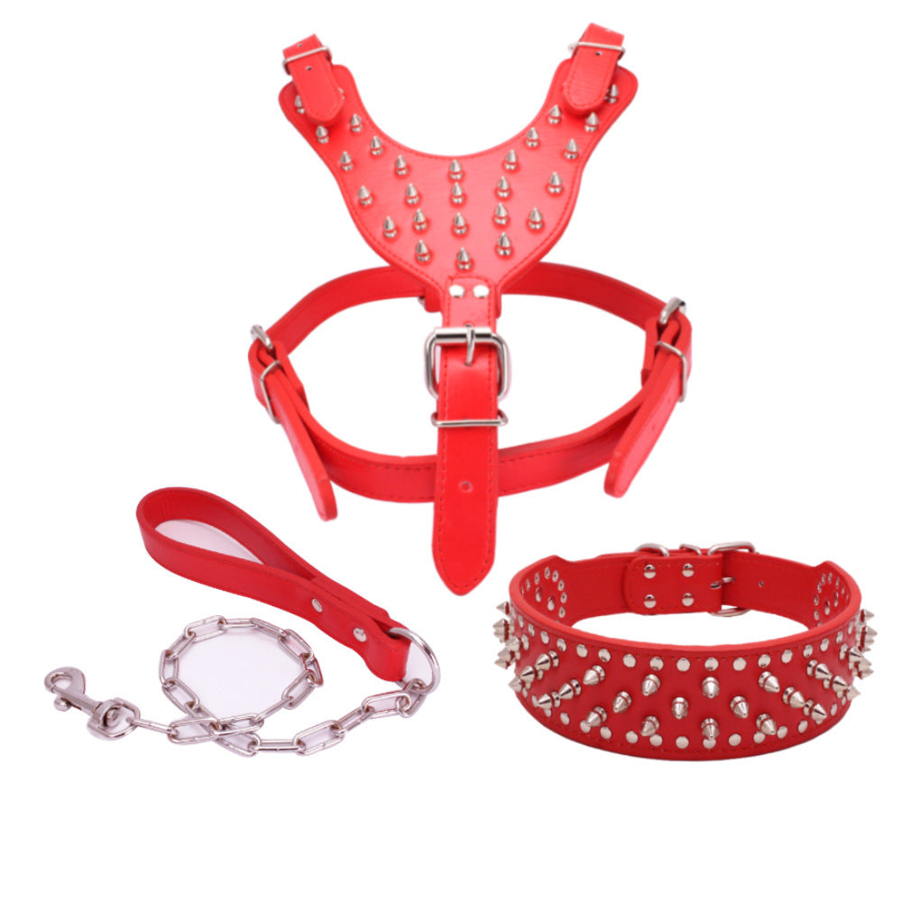 HKM-831379 Three-Piece Dog Safety Harness Set with Collar, Chest Strap, and Leash
