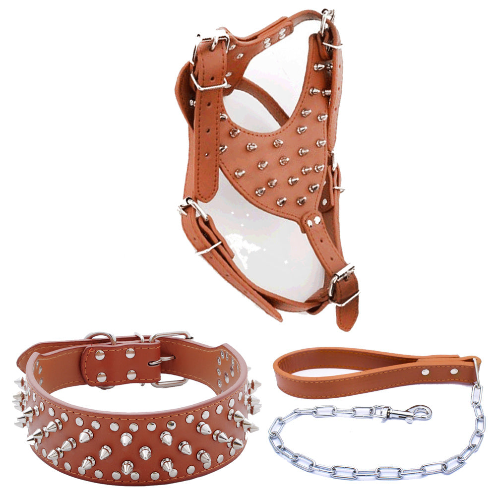 HKM-831379 Three-Piece Dog Safety Harness Set with Collar, Chest Strap, and Leash
