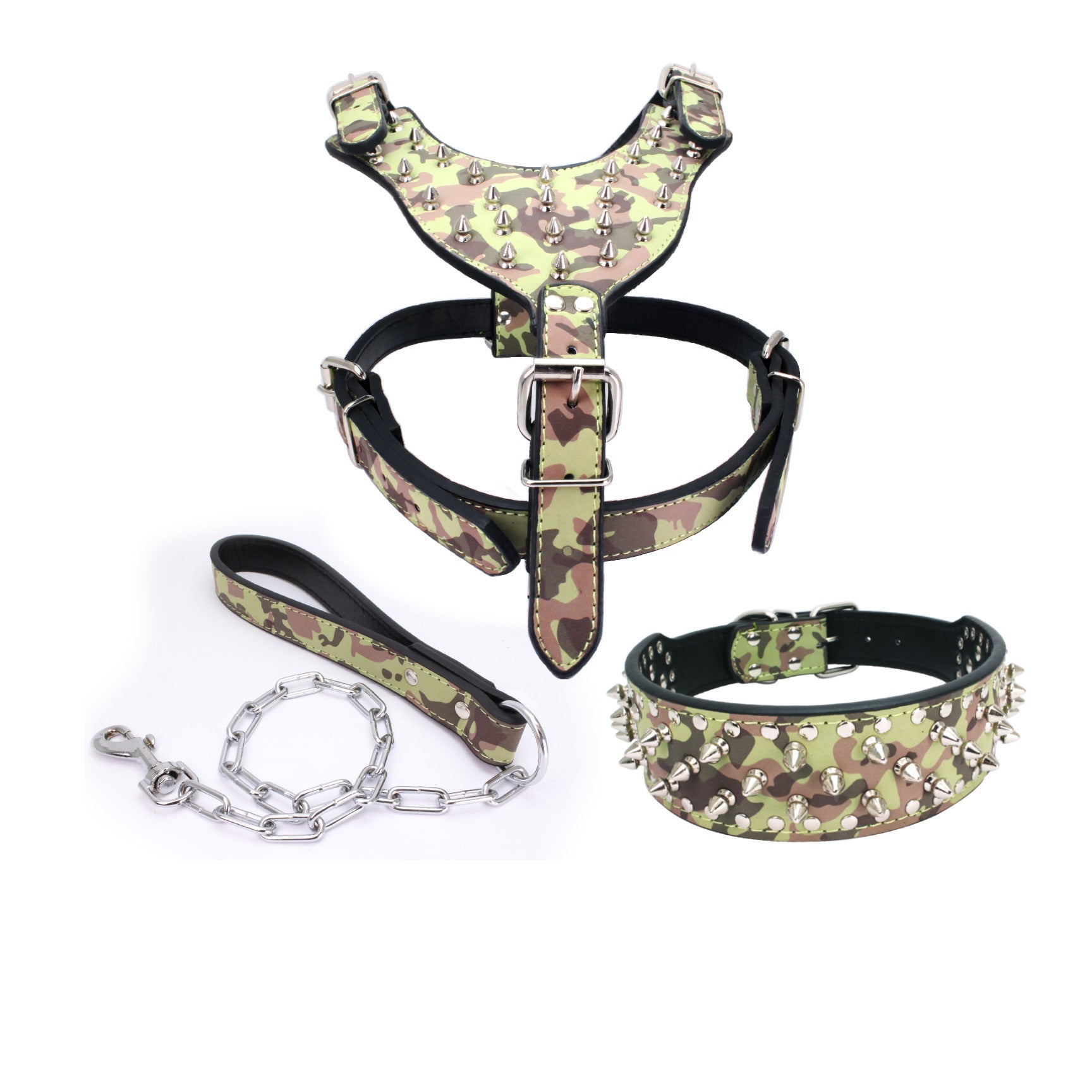 HKM-831379 Three-Piece Dog Safety Harness Set with Collar, Chest Strap, and Leash