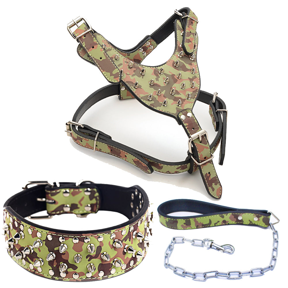 HKM-831379 Three-Piece Dog Safety Harness Set with Collar, Chest Strap, and Leash