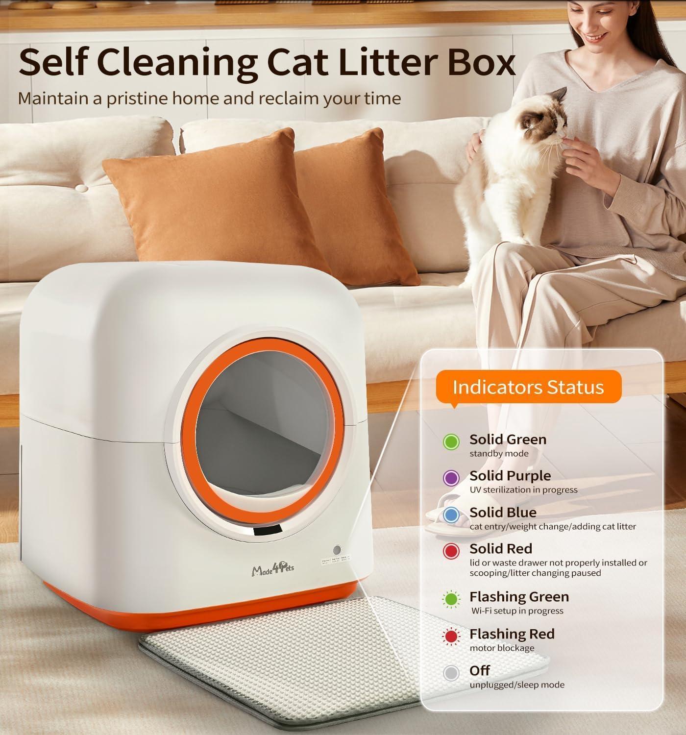 HKM-053139 Automatic Self-Cleaning Cat Litter Box with Smart App Control and Odor Reduction for Multiple Cats