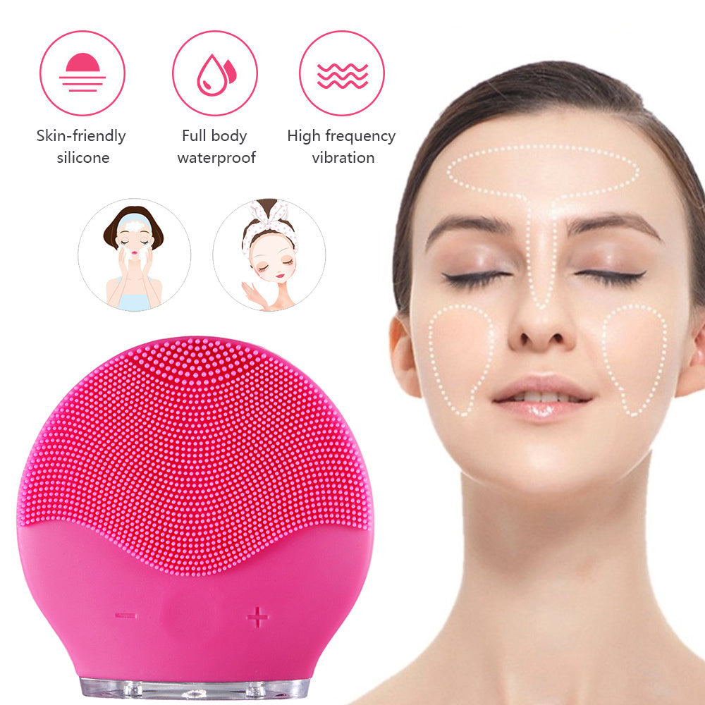 HKM-124371 Mini Electric Waterproof Silicone Facial Cleansing Brush with Sonic Vibration for Deep Pore Cleaning