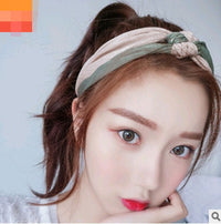 HKM-494355 Retro Satin Wide-Brimmed Color Block Knot Headband for Women