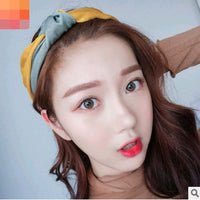 HKM-494355 Retro Satin Wide-Brimmed Color Block Knot Headband for Women