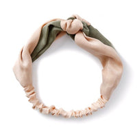 HKM-494355 Retro Satin Wide-Brimmed Color Block Knot Headband for Women