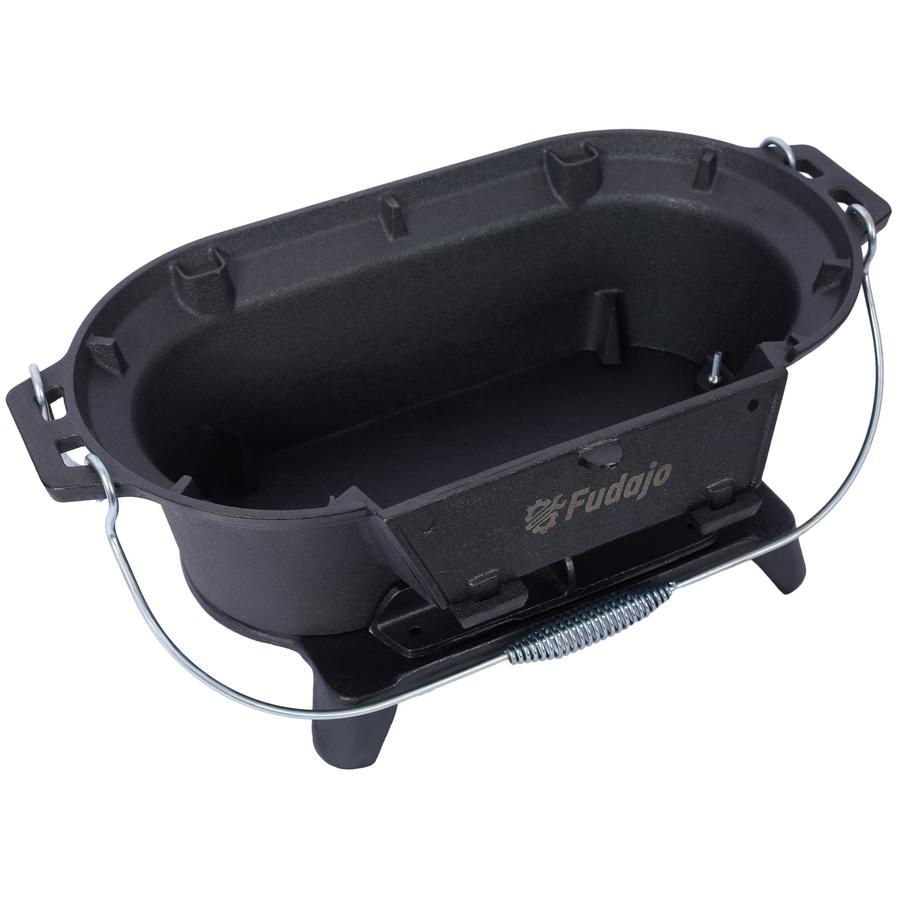 HKM-074579 Portable Oval Cast Iron Charcoal Grill with Frying Pan Insert for Outdoor Cooking