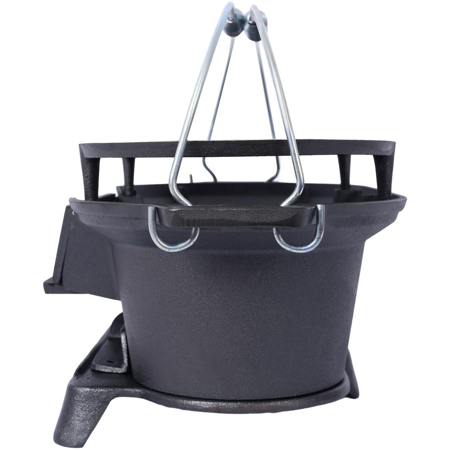 HKM-074579 Portable Oval Cast Iron Charcoal Grill with Frying Pan Insert for Outdoor Cooking