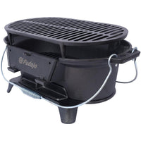 HKM-074579 Portable Oval Cast Iron Charcoal Grill with Frying Pan Insert for Outdoor Cooking