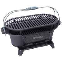 HKM-074579 Portable Oval Cast Iron Charcoal Grill with Frying Pan Insert for Outdoor Cooking