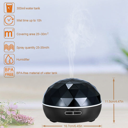 HKM-502291 Ultrasonic Aroma Diffuser with Colorful Night Light and Remote Control, 300ML Capacity, 30ML/H Output, Quiet Operation