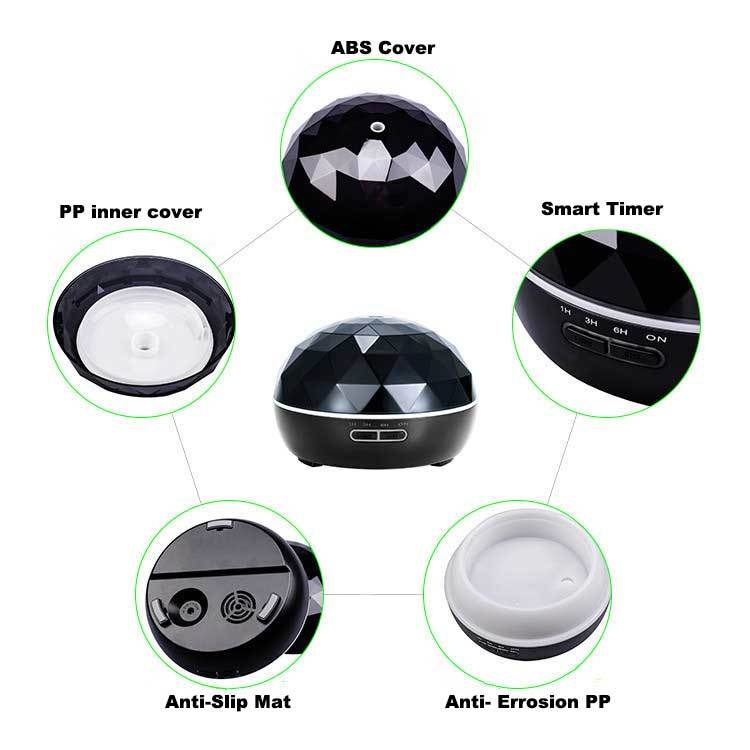 HKM-502291 Ultrasonic Aroma Diffuser with Colorful Night Light and Remote Control, 300ML Capacity, 30ML/H Output, Quiet Operation