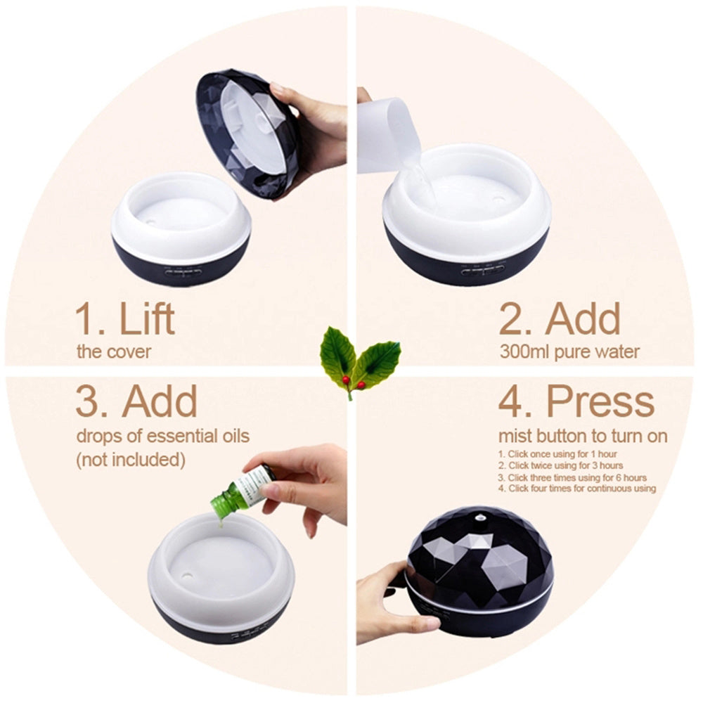HKM-502291 Ultrasonic Aroma Diffuser with Colorful Night Light and Remote Control, 300ML Capacity, 30ML/H Output, Quiet Operation