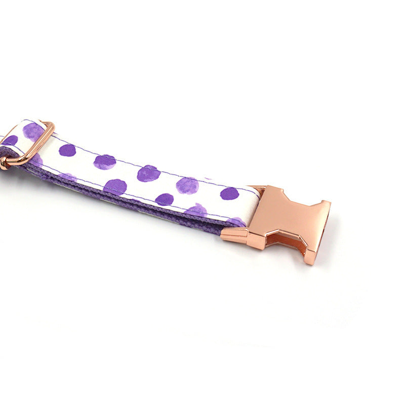 HKM-371155 Purple Polka Dot Pet Collar with Rose Gold Accents and Adjustable Sizing