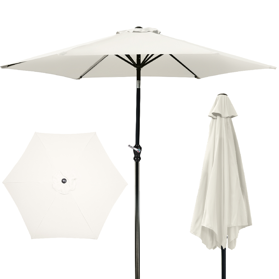 HKM-581907 Outdoor Patio Umbrella with Push-button Tilt and Crank Handle, UV and Water Resistant with 6 Sturdy Metal Ribs