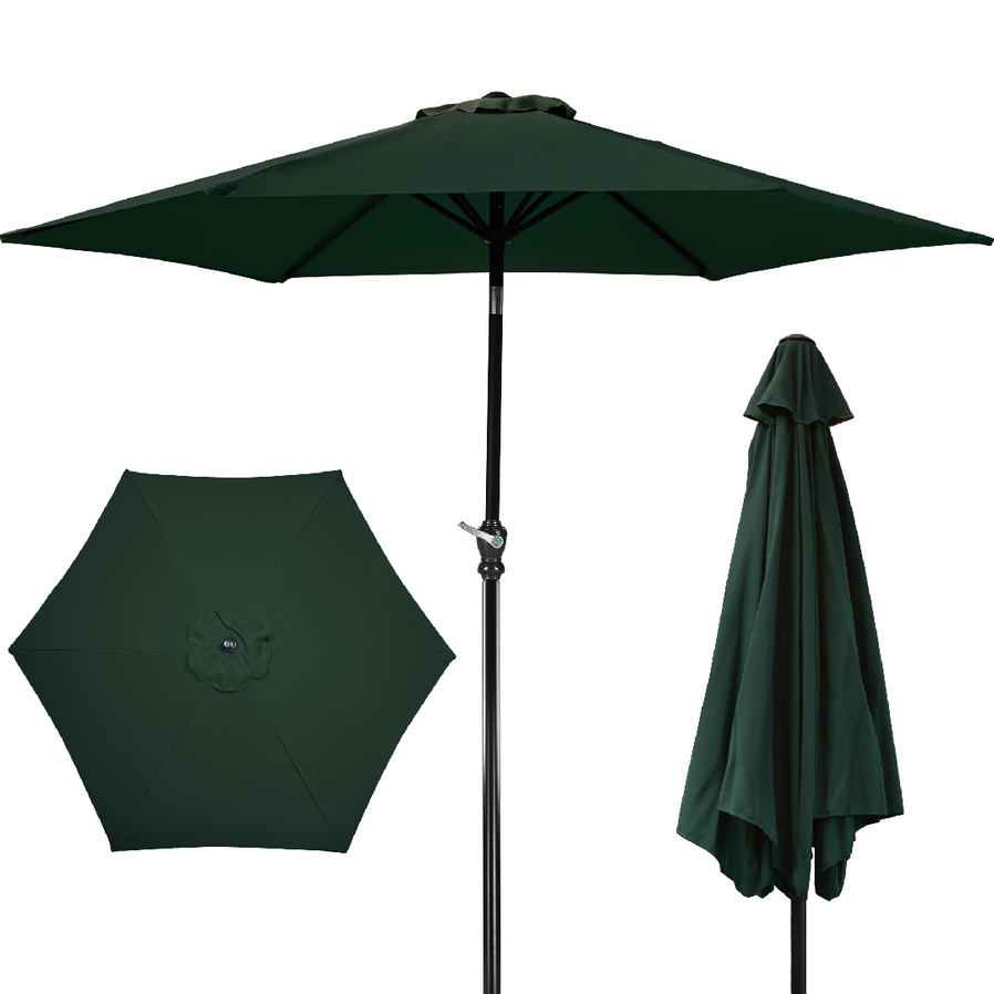 HKM-581907 Outdoor Patio Umbrella with Push-button Tilt and Crank Handle, UV and Water Resistant with 6 Sturdy Metal Ribs