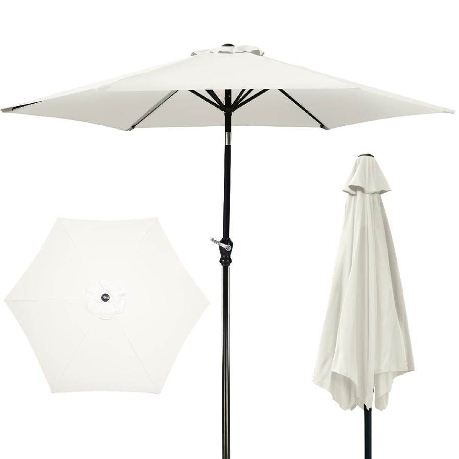 HKM-581907 Outdoor Patio Umbrella with Push-button Tilt and Crank Handle, UV and Water Resistant with 6 Sturdy Metal Ribs