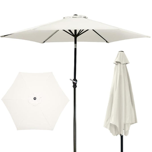 HKM-581907 Outdoor Patio Umbrella with Push-button Tilt and Crank Handle, UV and Water Resistant with 6 Sturdy Metal Ribs