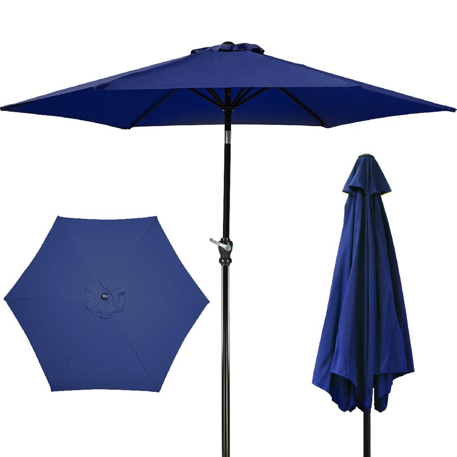 HKM-581907 Outdoor Patio Umbrella with Push-button Tilt and Crank Handle, UV and Water Resistant with 6 Sturdy Metal Ribs