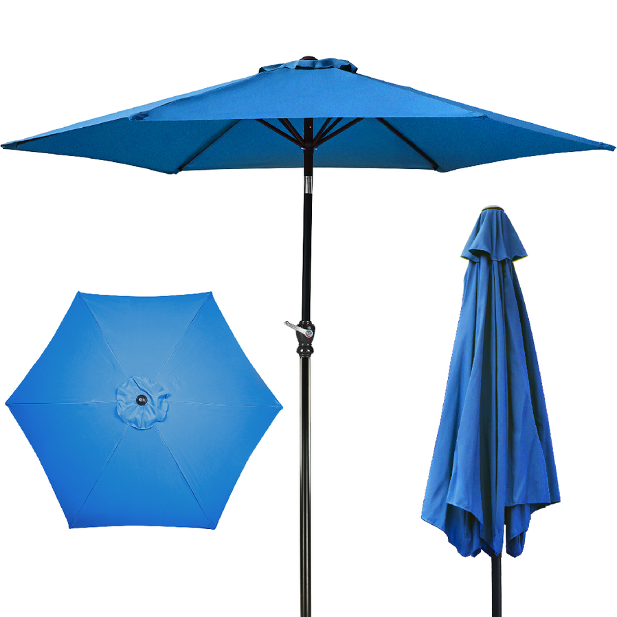 HKM-581907 Outdoor Patio Umbrella with Push-button Tilt and Crank Handle, UV and Water Resistant with 6 Sturdy Metal Ribs