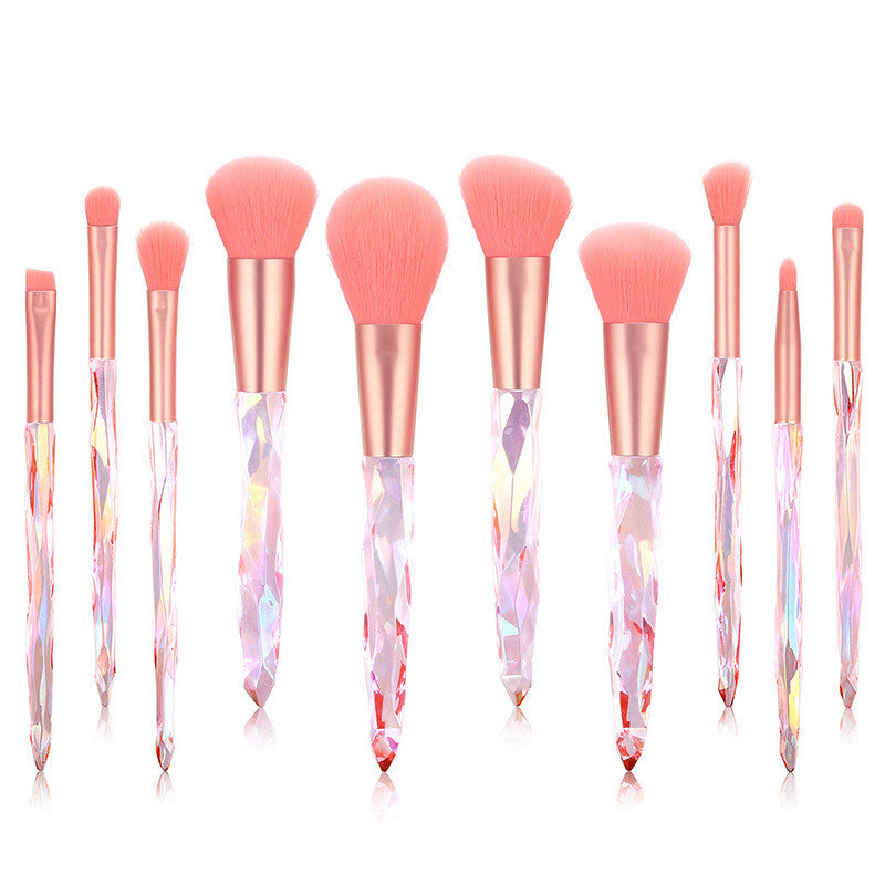 HKM-609107 10-Piece Crystal Makeup Brush Set with Diamond Handles and Premium Man-Made Fiber Bristles