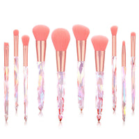 HKM-609107 10-Piece Crystal Makeup Brush Set with Diamond Handles and Premium Man-Made Fiber Bristles