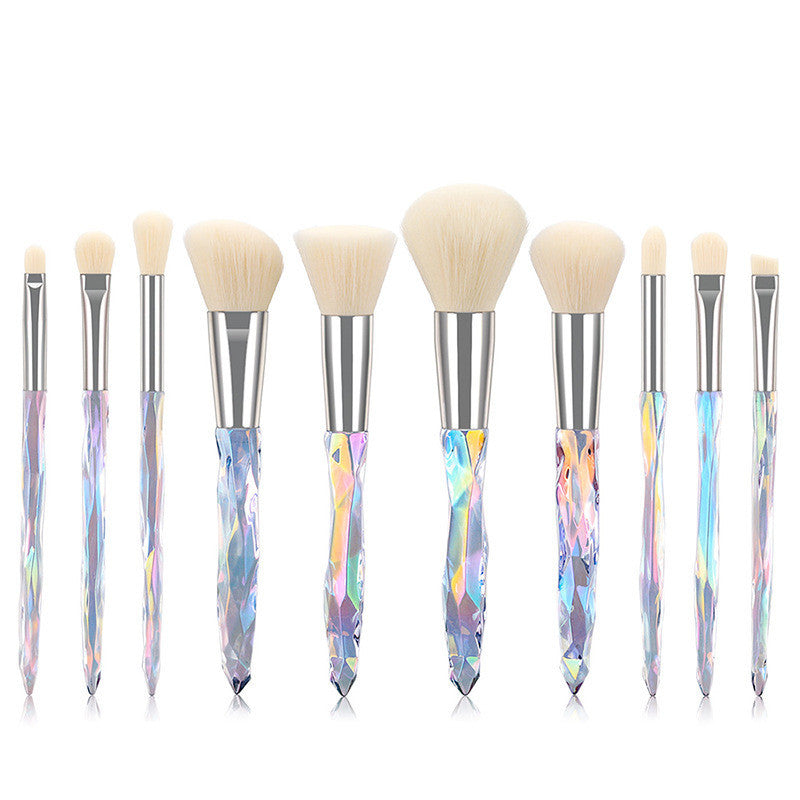 HKM-609107 10-Piece Crystal Makeup Brush Set with Diamond Handles and Premium Man-Made Fiber Bristles