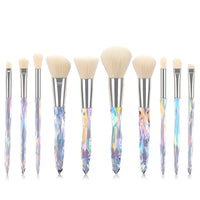 HKM-609107 10-Piece Crystal Makeup Brush Set with Diamond Handles and Premium Man-Made Fiber Bristles