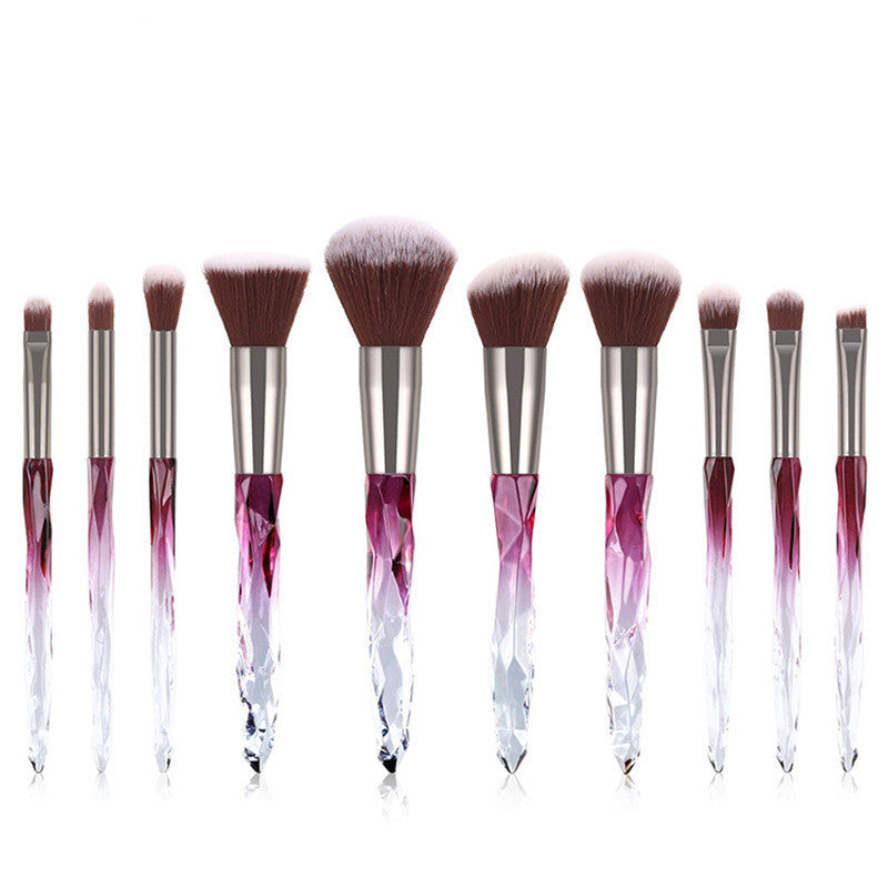 HKM-609107 10-Piece Crystal Makeup Brush Set with Diamond Handles and Premium Man-Made Fiber Bristles