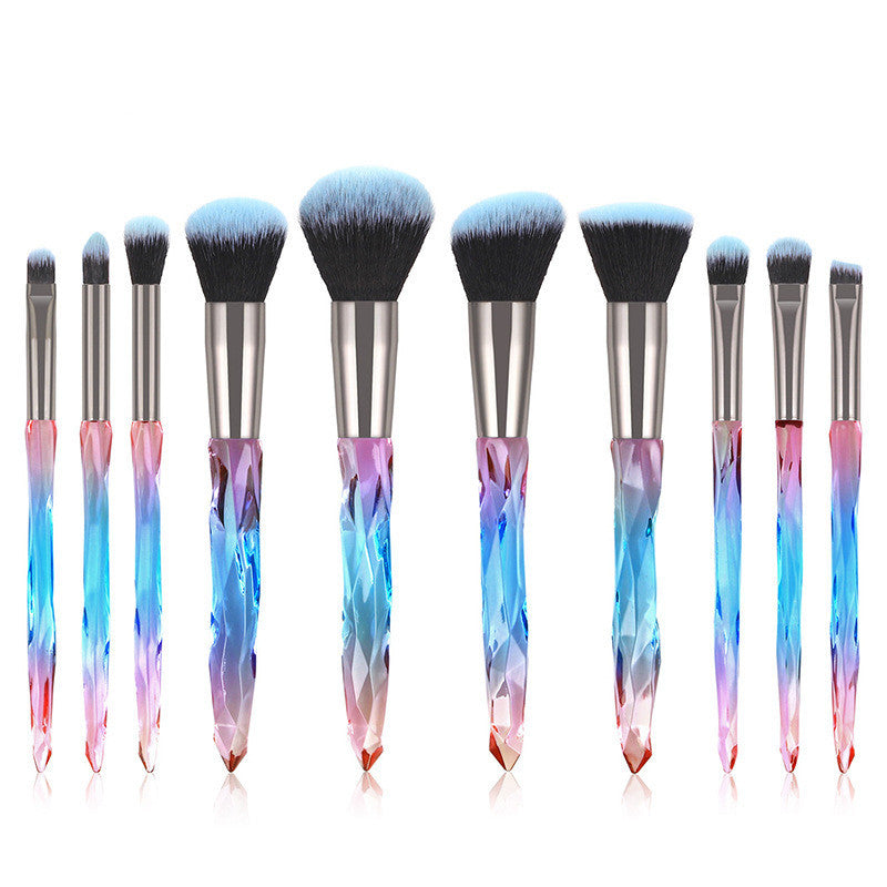 HKM-609107 10-Piece Crystal Makeup Brush Set with Diamond Handles and Premium Man-Made Fiber Bristles