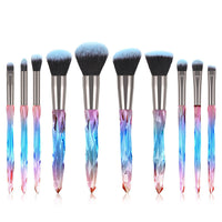 HKM-609107 10-Piece Crystal Makeup Brush Set with Diamond Handles and Premium Man-Made Fiber Bristles