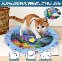 HKM-758419 Water Sensory Play Mat for Cats and Dogs - Interactive Cooling Exercise Toy with Floating Fish for Indoor and Outdoor Fun