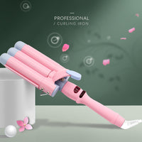 HKM-503315 Three-Tube Tourmaline Ceramic Curling Iron for Wet and Dry Hair - 21mm-30mm Diameter, Pink