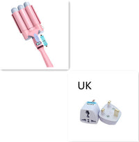 HKM-503315 Three-Tube Tourmaline Ceramic Curling Iron for Wet and Dry Hair - 21mm-30mm Diameter, Pink