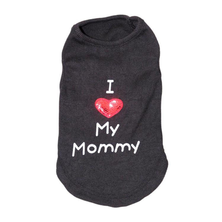 HKM-063763 Cotton Dog Vest with "I Love Mom" Design in Black, White, and Pink, Available in Multiple Sizes