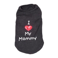 HKM-063763 Cotton Dog Vest with "I Love Mom" Design in Black, White, and Pink, Available in Multiple Sizes