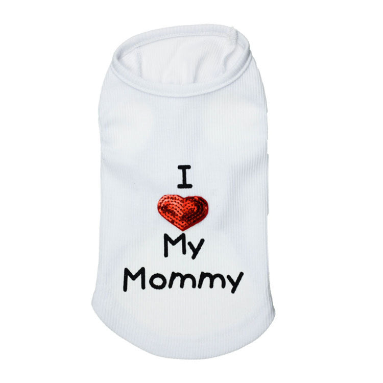 HKM-063763 Cotton Dog Vest with "I Love Mom" Design in Black, White, and Pink, Available in Multiple Sizes