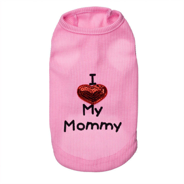 HKM-063763 Cotton Dog Vest with "I Love Mom" Design in Black, White, and Pink, Available in Multiple Sizes