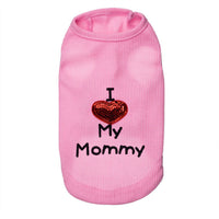 HKM-063763 Cotton Dog Vest with "I Love Mom" Design in Black, White, and Pink, Available in Multiple Sizes