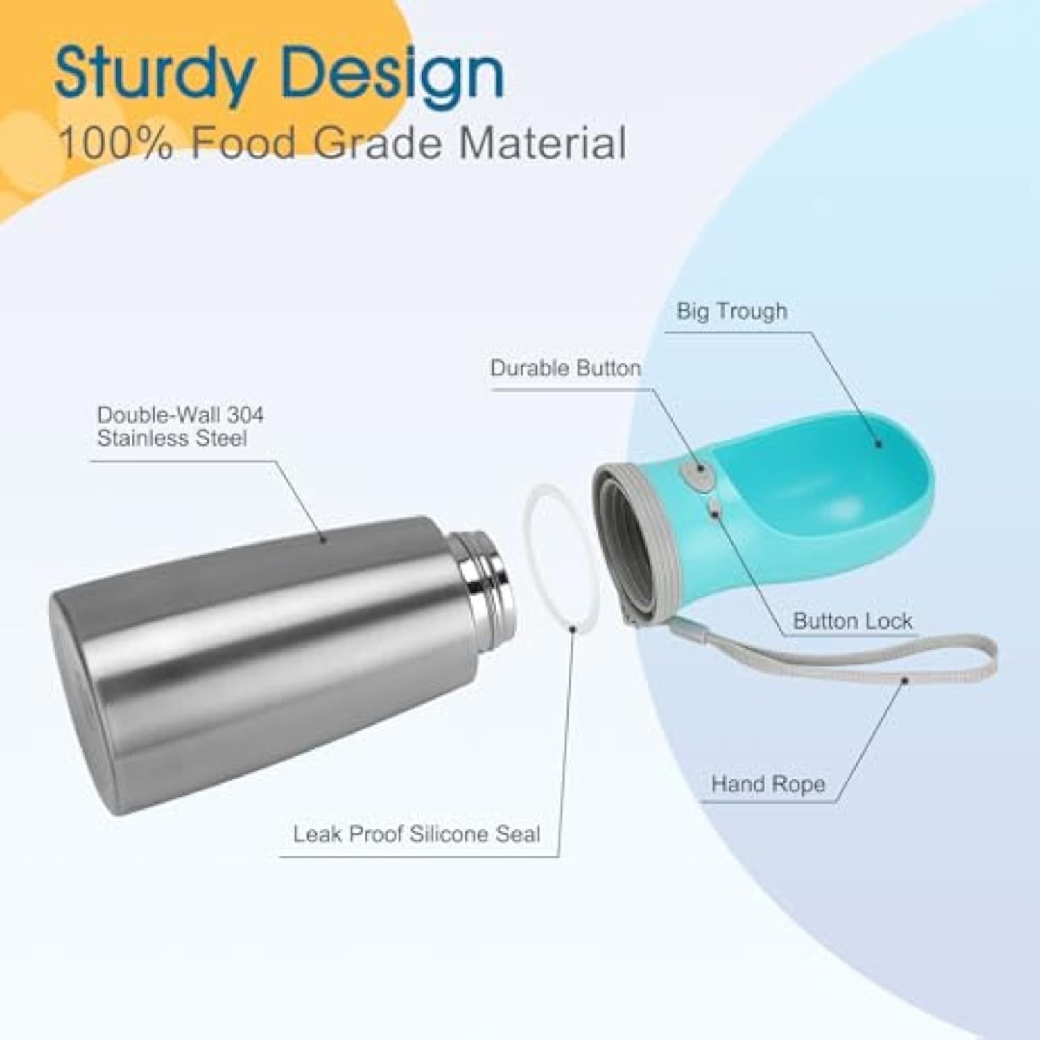 HKM-129875 Stainless Steel 700ml Portable Dog Water Bottle with Leak-Proof Design and Built-In Feeder for Outdoor Adventures
