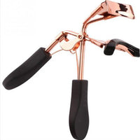 HKM-377427 Rose Gold Eyelash Curler with Black Rubber Handle, Durable Design and Comfortable Grip