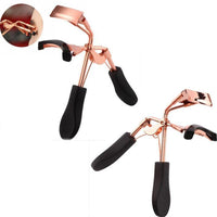 HKM-377427 Rose Gold Eyelash Curler with Black Rubber Handle, Durable Design and Comfortable Grip