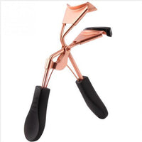 HKM-377427 Rose Gold Eyelash Curler with Black Rubber Handle, Durable Design and Comfortable Grip