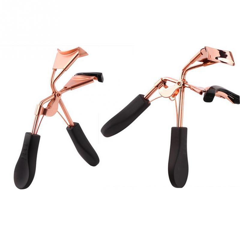 HKM-377427 Rose Gold Eyelash Curler with Black Rubber Handle, Durable Design and Comfortable Grip