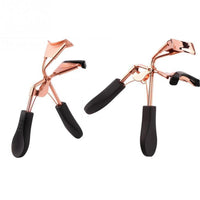 HKM-377427 Rose Gold Eyelash Curler with Black Rubber Handle, Durable Design and Comfortable Grip