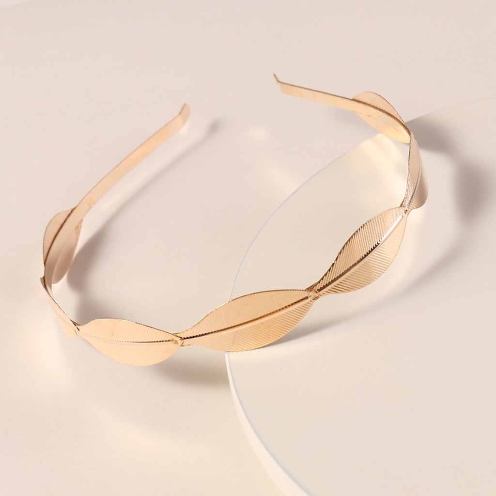 HKM-540627 Golden Leaf Metal Headband for Women - Simple Retro Style Accessory