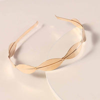 HKM-540627 Golden Leaf Metal Headband for Women - Simple Retro Style Accessory
